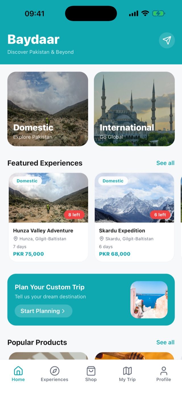 Baydaar app home screen
