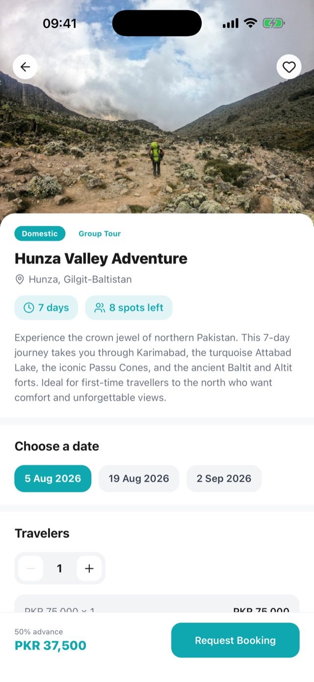 Trip page with dates and travellers